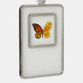 Bloem vlinder met gele Californische pap Verzilverd Omlijst Ornament (Rechts)