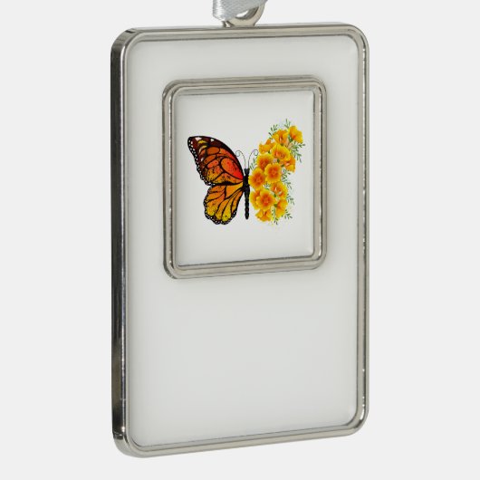 Bloem vlinder met gele Californische pap Verzilverd Omlijst Ornament (Rechts)