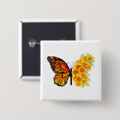 Bloem vlinder met gele Californische pap Vierkante Button 5,1 Cm (Voorkant /achterkant)