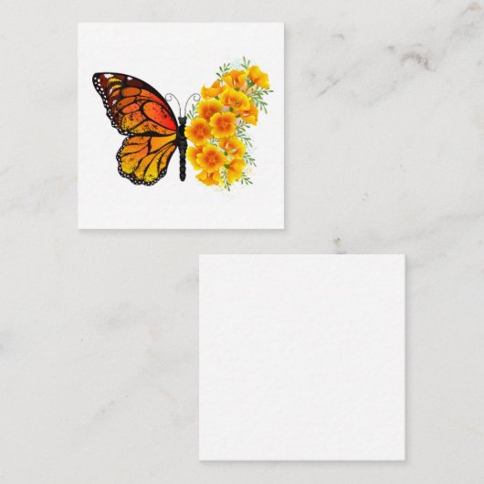 Bloem vlinder met gele Californische pap Vierkante Visitekaartje (Voorkant / Achterkant)