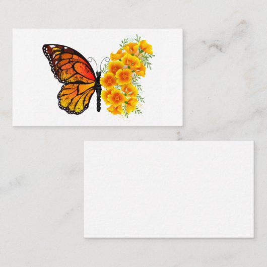 Bloem vlinder met gele Californische pap Visitekaartje (Voorkant / Achterkant)