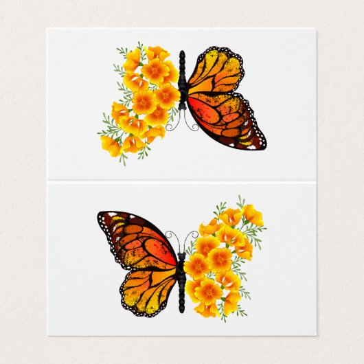 Bloem vlinder met gele Californische pap Visitekaartje (Buitenkant ongevouwen)