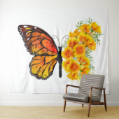Bloem vlinder met gele Californische pap Wandkleed (In Situ (horizontaal))