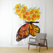 Bloem vlinder met gele Californische pap Wandkleed (In situ)