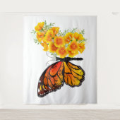 Bloem vlinder met gele Californische pap Wandkleed (Voorkant)