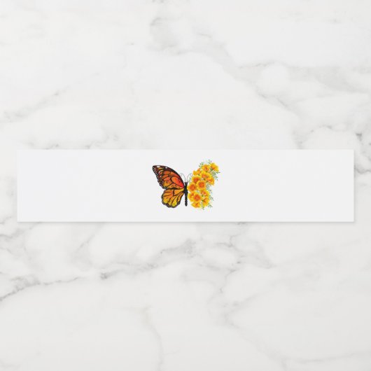 Bloem vlinder met gele Californische pap Waterfles Etiket (Enkel label)