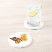 Bloem vlinder met gele Californische pap Zandsteen Onderzetter (Zijkant)