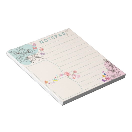 Bloem vlinder met roze groene thema onderste lijn notitieblok (Schuin)