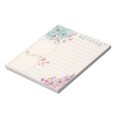 Bloem vlinder met roze groene thema onderste lijn notitieblok (Linkerzijde)