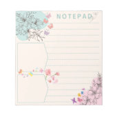 Bloem vlinder met roze groene thema onderste lijn notitieblok (Voorkant)