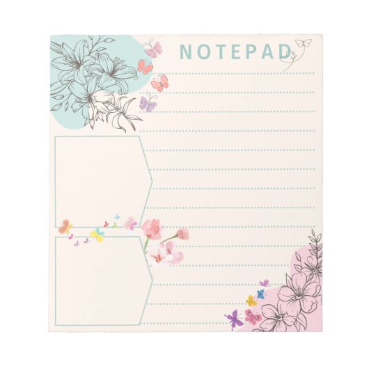 Bloem vlinder met roze groene thema onderste lijn notitieblok (Voorkant)