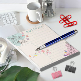 Bloem vlinder met roze groene thema onderste lijn notitieblok