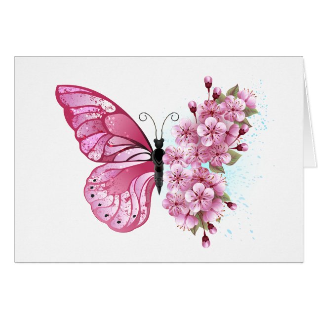 Bloem Vlinder met Roze Sakura (Voorkant Horizontaal)