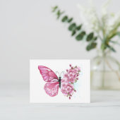 Bloem Vlinder met Roze Sakura Advieskaart (Staand voorkant)