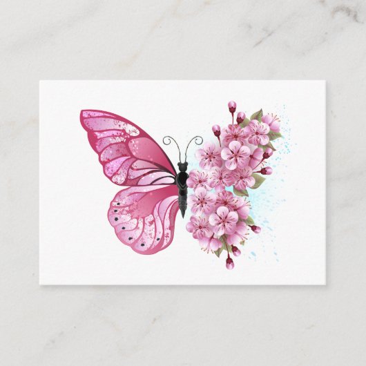 Bloem Vlinder met Roze Sakura Advieskaart (Voorkant)