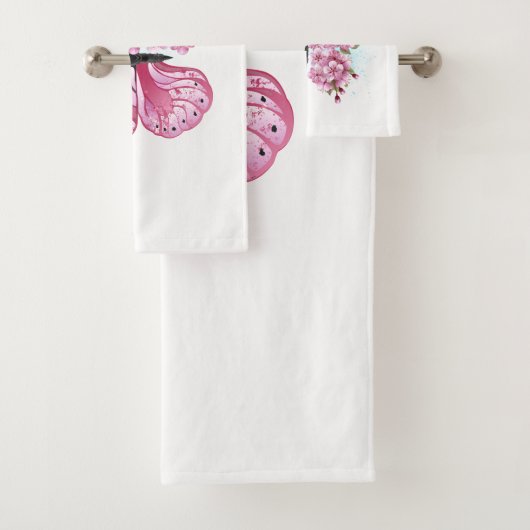 Bloem Vlinder met Roze Sakura Bad Handdoek (Insitu)
