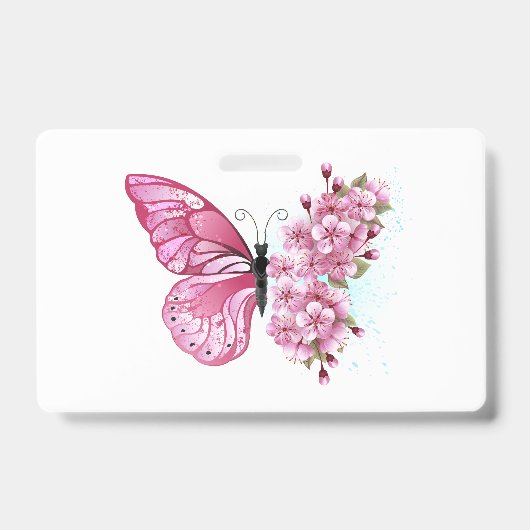Bloem Vlinder met Roze Sakura Badge (Voorzijde)