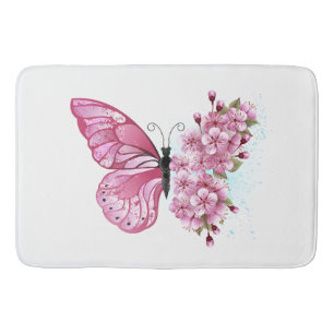 Bloem Vlinder met Roze Sakura Badmat