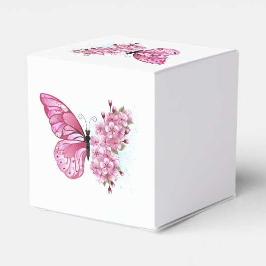 Bloem Vlinder met Roze Sakura Bedankdoosjes (Achterkant)