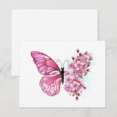 Bloem Vlinder met Roze Sakura Bedankkaart (Voorkant / Achterkant)