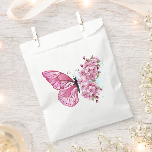 Bloem Vlinder met Roze Sakura Bedankzakje (Geknipt)