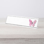 Bloem Vlinder met Roze Sakura Bureau Naambordje (Voorkant)