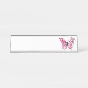 Bloem Vlinder met Roze Sakura Bureau Naambordje
