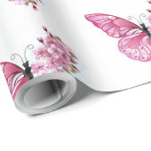 Bloem Vlinder met Roze Sakura Cadeaupapier (Rol Hoek)