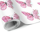 Bloem Vlinder met Roze Sakura Cadeaupapier (Rol Hoek)