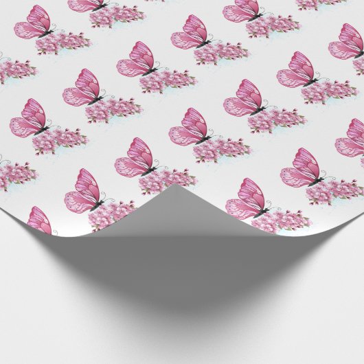 Bloem Vlinder met Roze Sakura Cadeaupapier (Hoek)