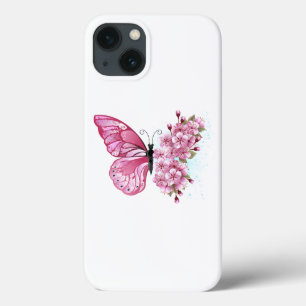 Bloem Vlinder met Roze Sakura Case-Mate iPhone Case