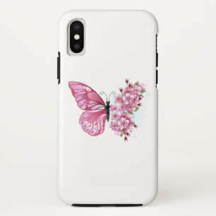 Bloem Vlinder met Roze Sakura Case-Mate iPhone Case