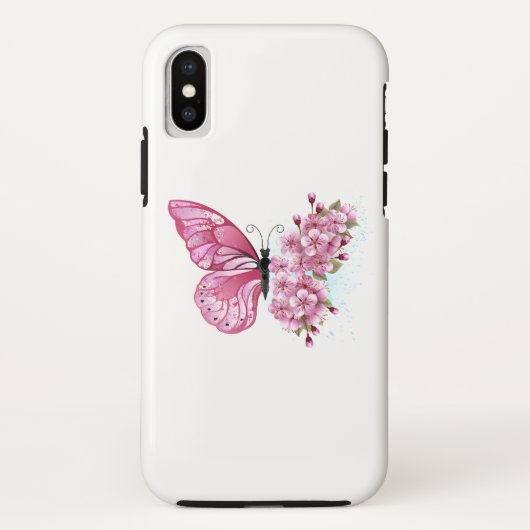 Bloem Vlinder met Roze Sakura Case-Mate iPhone Case (Achterkant)
