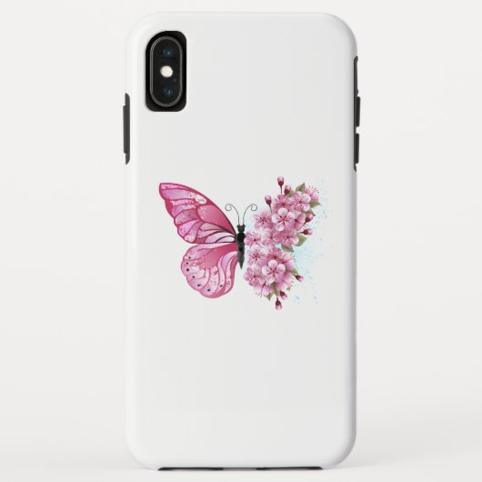 Bloem Vlinder met Roze Sakura Case-Mate iPhone Case (Achterkant)