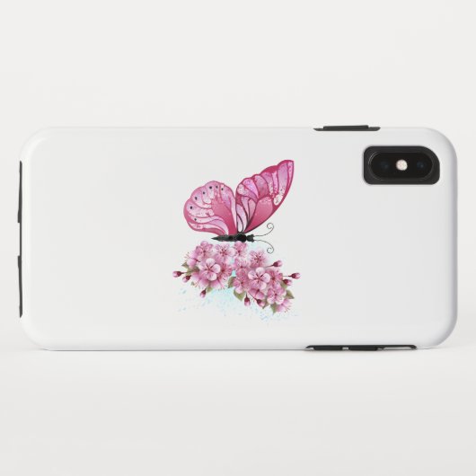 Bloem Vlinder met Roze Sakura Case-Mate iPhone Case (Achterkant (horizontaal))