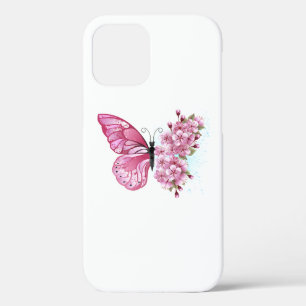 Bloem Vlinder met Roze Sakura Case-Mate iPhone Case