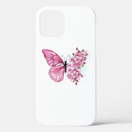 Bloem Vlinder met Roze Sakura Case-Mate iPhone Case (Achterkant)