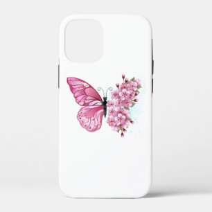 Bloem Vlinder met Roze Sakura Case-Mate iPhone Case