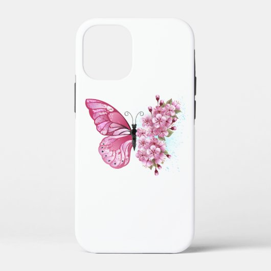 Bloem Vlinder met Roze Sakura Case-Mate iPhone Case (Achterkant)