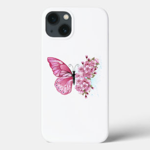 Bloem Vlinder met Roze Sakura Case-Mate iPhone Case