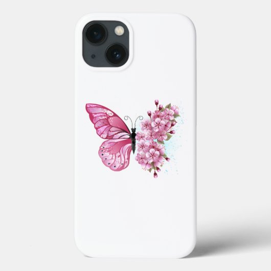 Bloem Vlinder met Roze Sakura Case-Mate iPhone Case (Achterkant)