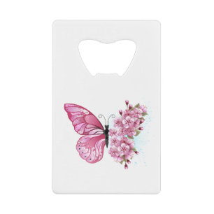 Bloem Vlinder met Roze Sakura Creditkaart Flessenopener