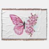 Bloem Vlinder met Roze Sakura Deken (Voorkant)