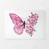 Bloem Vlinder met Roze Sakura Drieluik Wenskaart (Cover)
