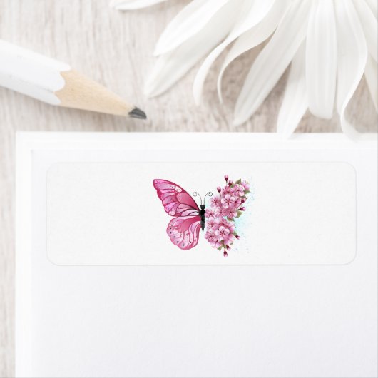 Bloem Vlinder met Roze Sakura Etiket (Insitu)