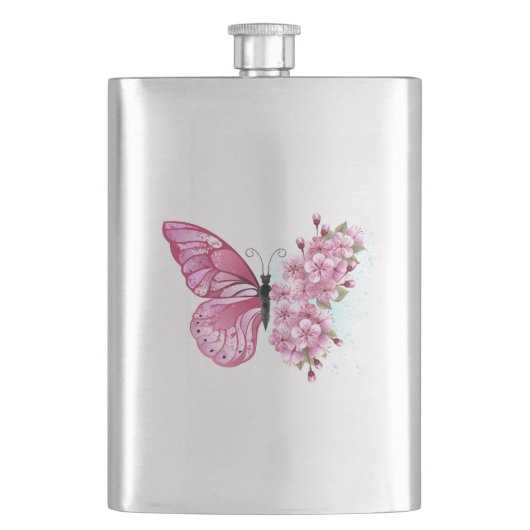 Bloem Vlinder met Roze Sakura Flacon (Voorkant)