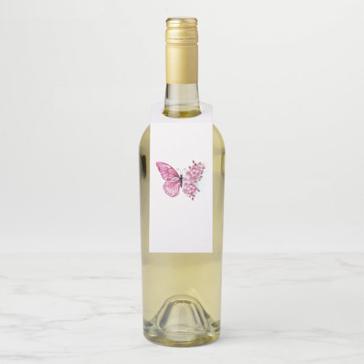 Bloem Vlinder met Roze Sakura Flessenhanger (Op fles)