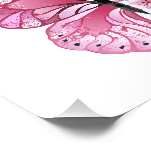 Bloem Vlinder met Roze Sakura Foto Afdruk (Hoek)