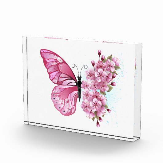 Bloem Vlinder met Roze Sakura Fotoblokken (Rechts)