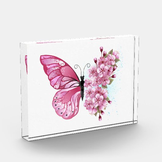 Bloem Vlinder met Roze Sakura Fotoblokken (Links)